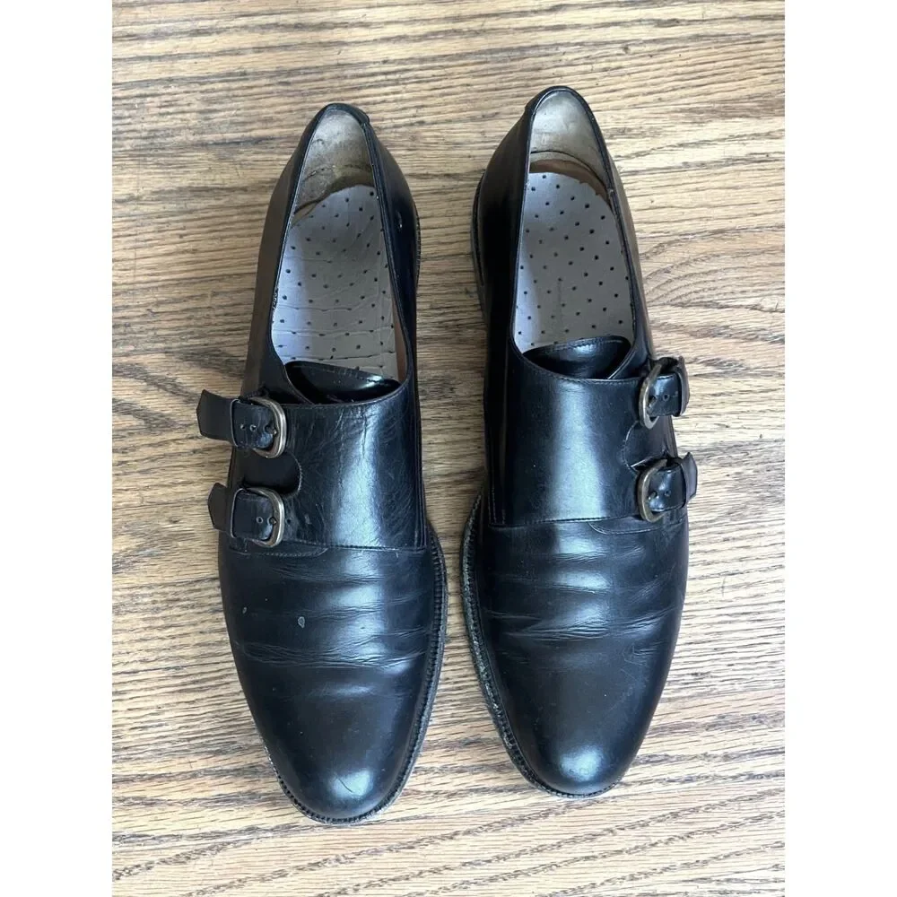 Salvatore Ferragamo Black Monk Strap Leather Buckle Dress Shoes   Mens Size 10.5 - Picture 9 of 9